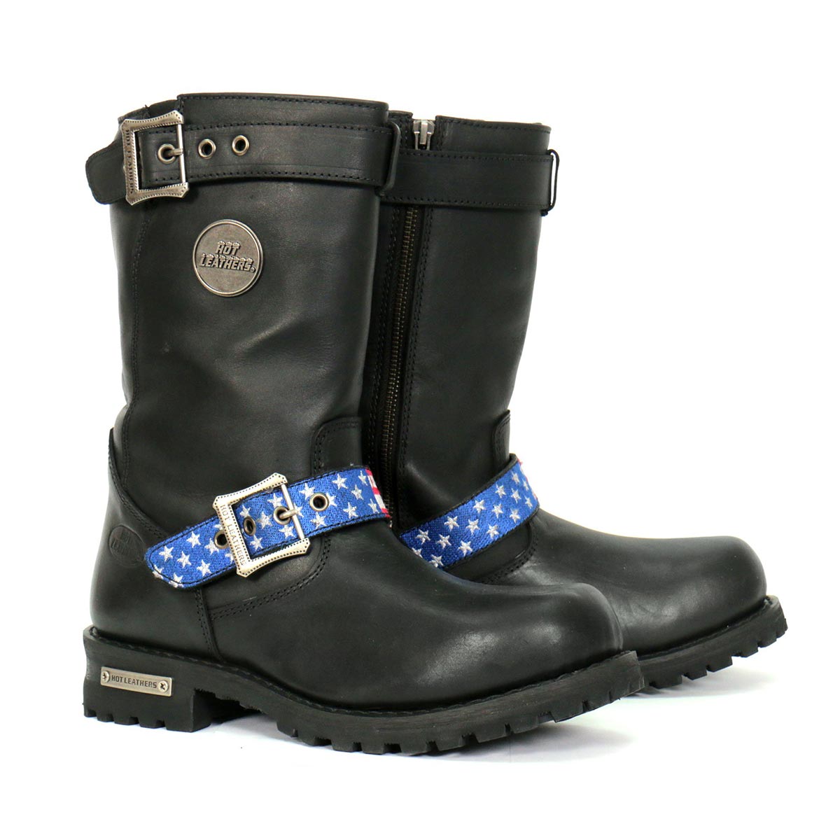 Hot Leathers Men's Stars & Stripes Black Engineer Boots - BTM1019