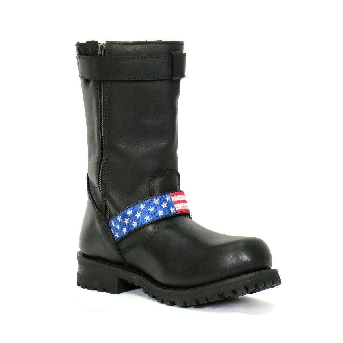 Hot Leathers Men's Stars & Stripes Black Engineer Boots - BTM1019