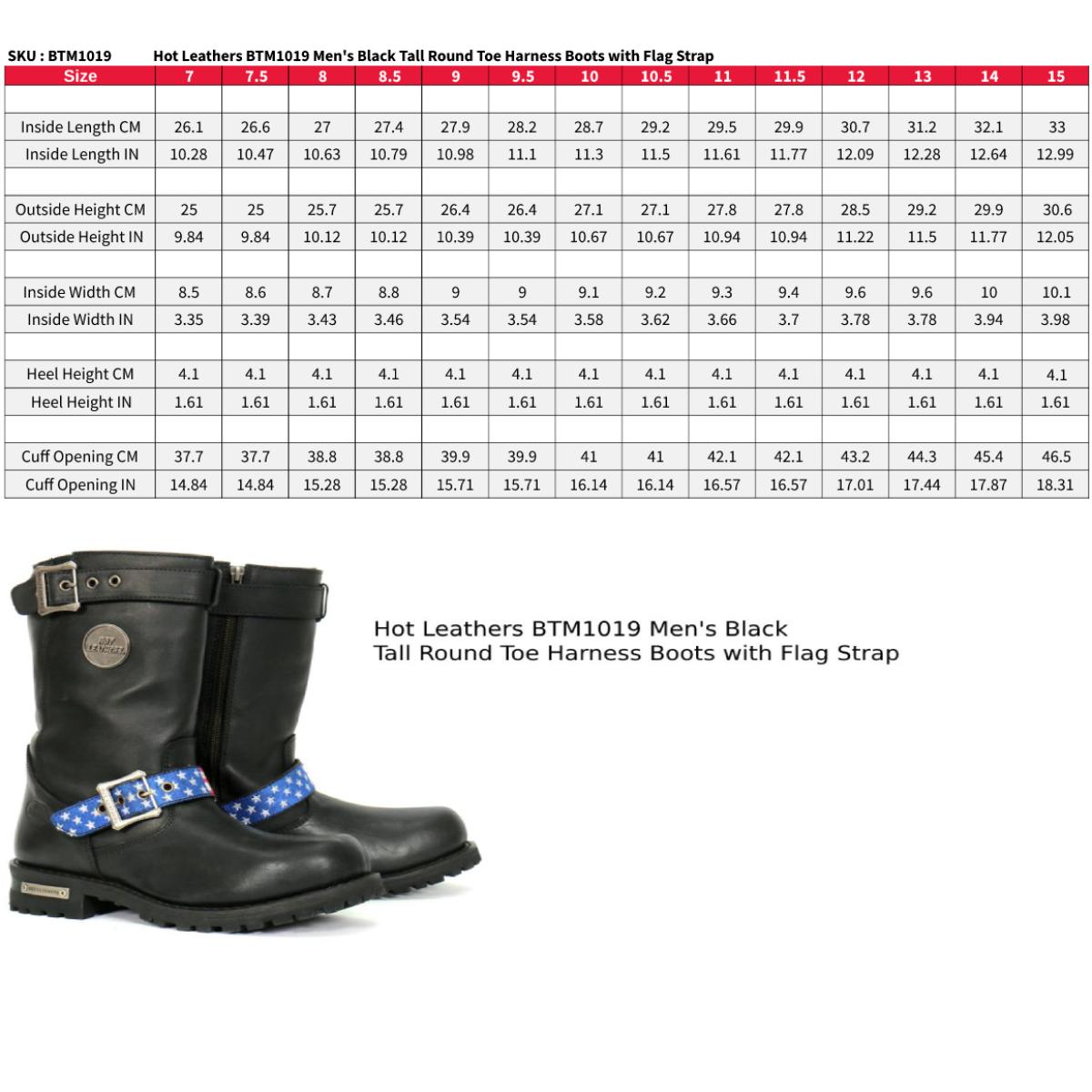 Hot Leathers Men's Stars & Stripes Black Engineer Boots - BTM1019