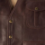 Men's Brown Multi-Pocket Buckskin Vest | Rugged Leather Tactical Utility Waistcoat