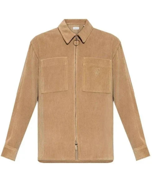 Burberry Men's Natural Logo-Embroidered Corduroy Zip Shirt Jacket