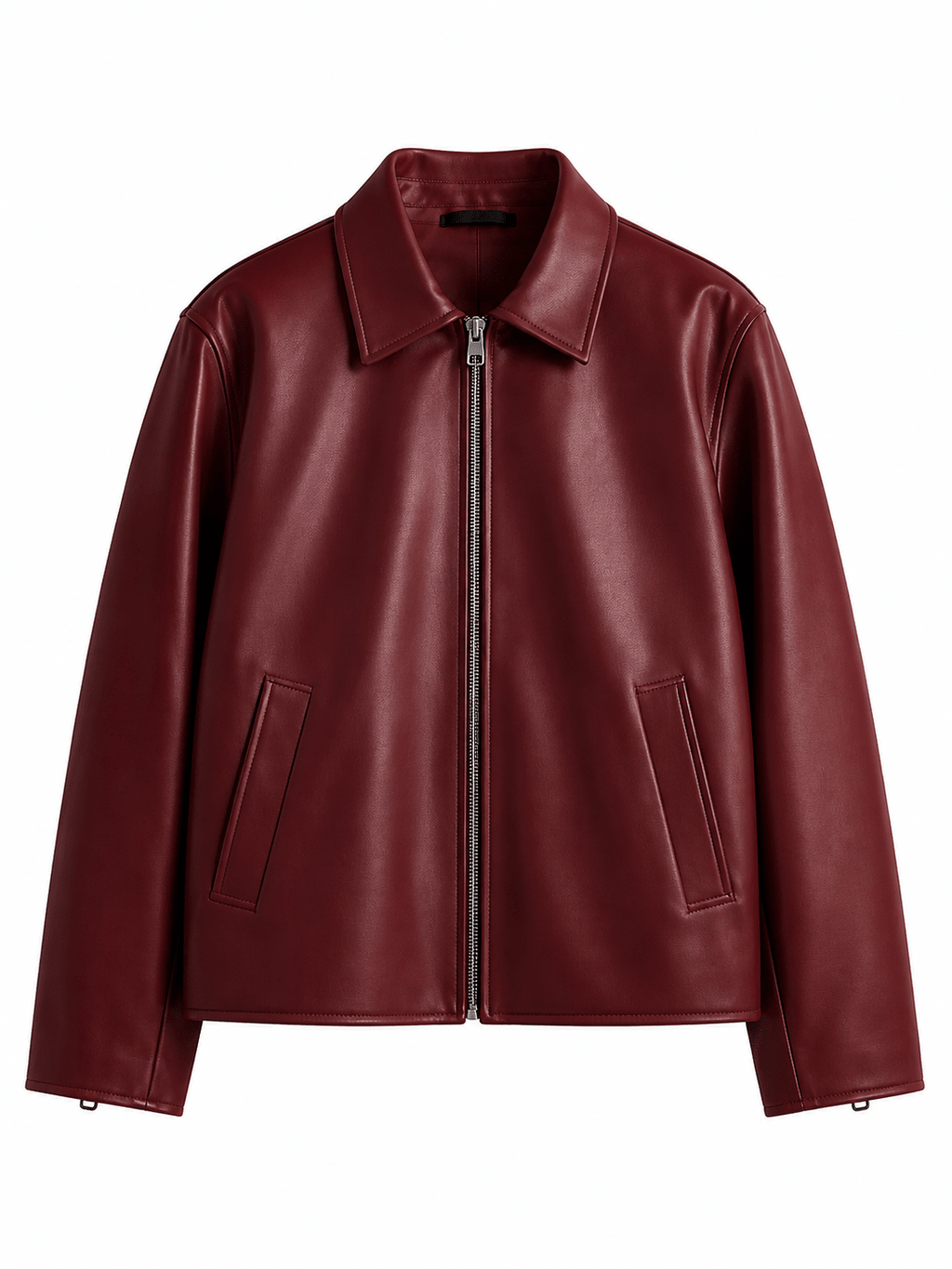 Burgundy Oversized Leather Jacket for Men | Premium Zip-Up Jacket | XOVRA