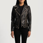 Women's Black Distressed Biker Leather Jacket