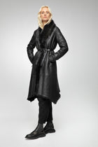 Women's Black Shearling Leather Trench Coat