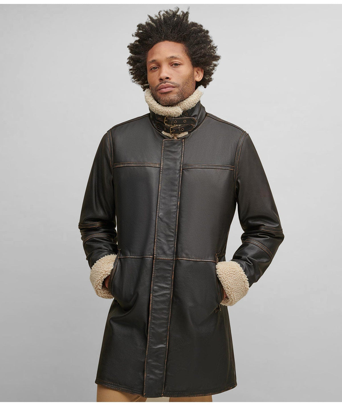 Men's Dark Brown B7 Shearling Leather Coat - Timeless & Cozy
