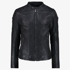 Mens Black Leather Perforated Biker Jacket