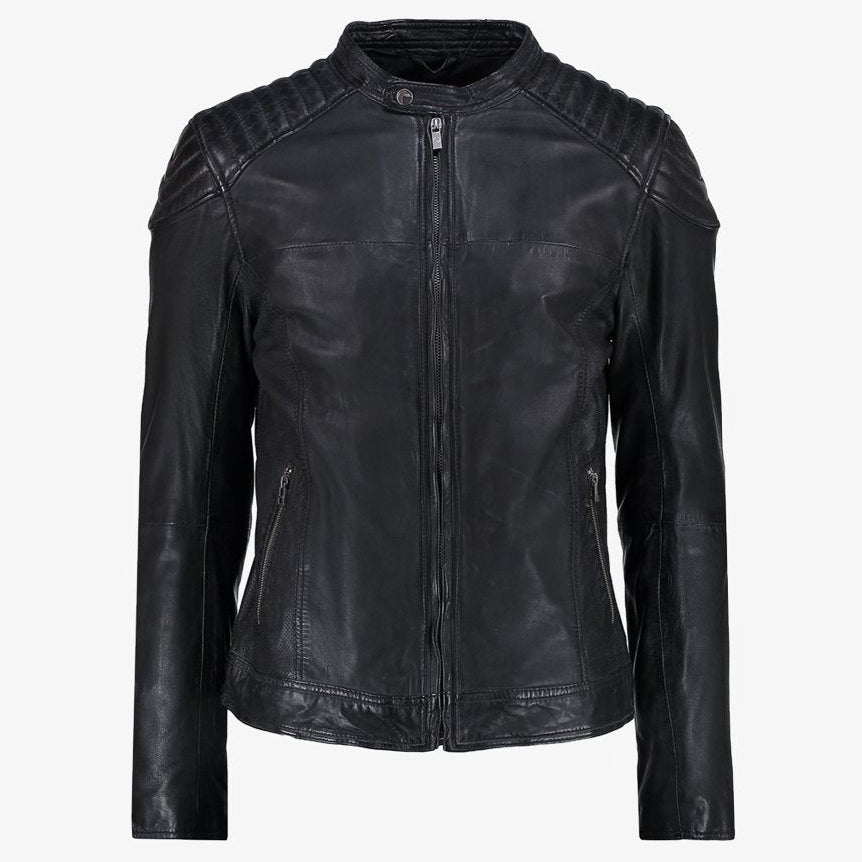 Mens Black Leather Perforated Biker Jacket