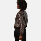 Women’s Chocolate Brown Leather Bomber Jacket