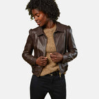 Women’s Chocolate Brown Leather Bomber Jacket