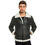 Men’s Black Leather White Shearling Jacket
