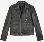 Trendy Mens Black Leather Biker Jacket