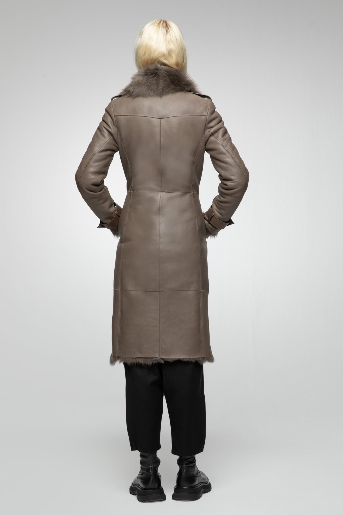 Women's Brown Belted Fur Shearling Leather Coat