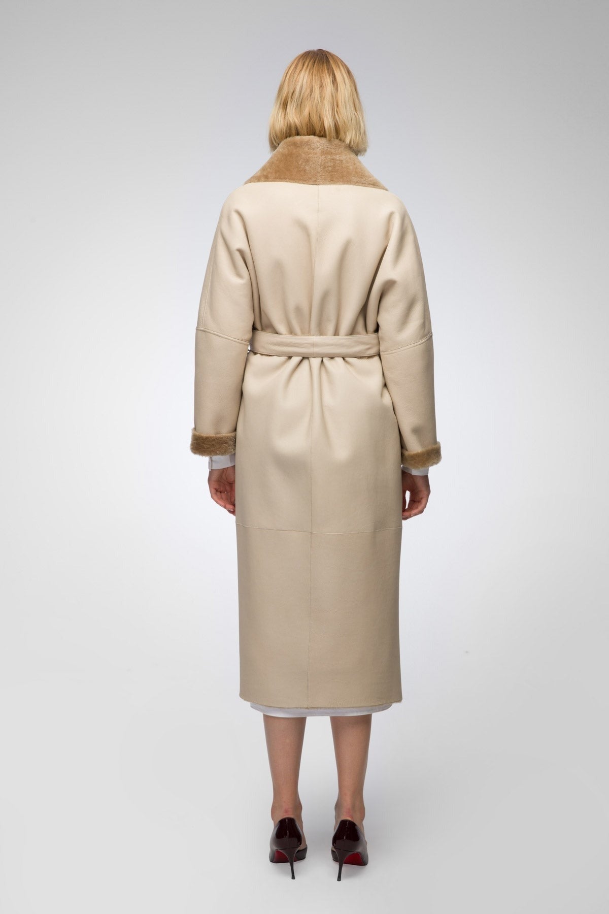 Women's Beige Double-Sided B7 Shearling Leather Coat
