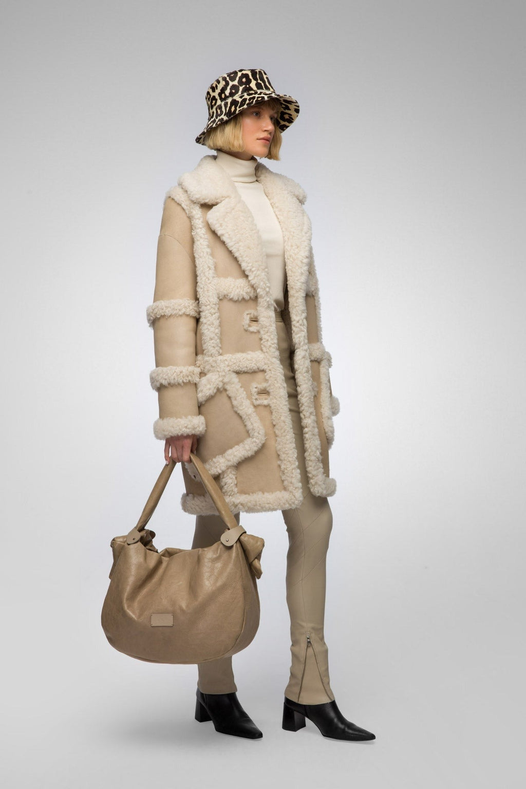 Women's Beige Shearling B7 Bomber Leather Coat
