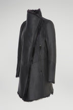 Women's Black Shearling Fur Leather Coat