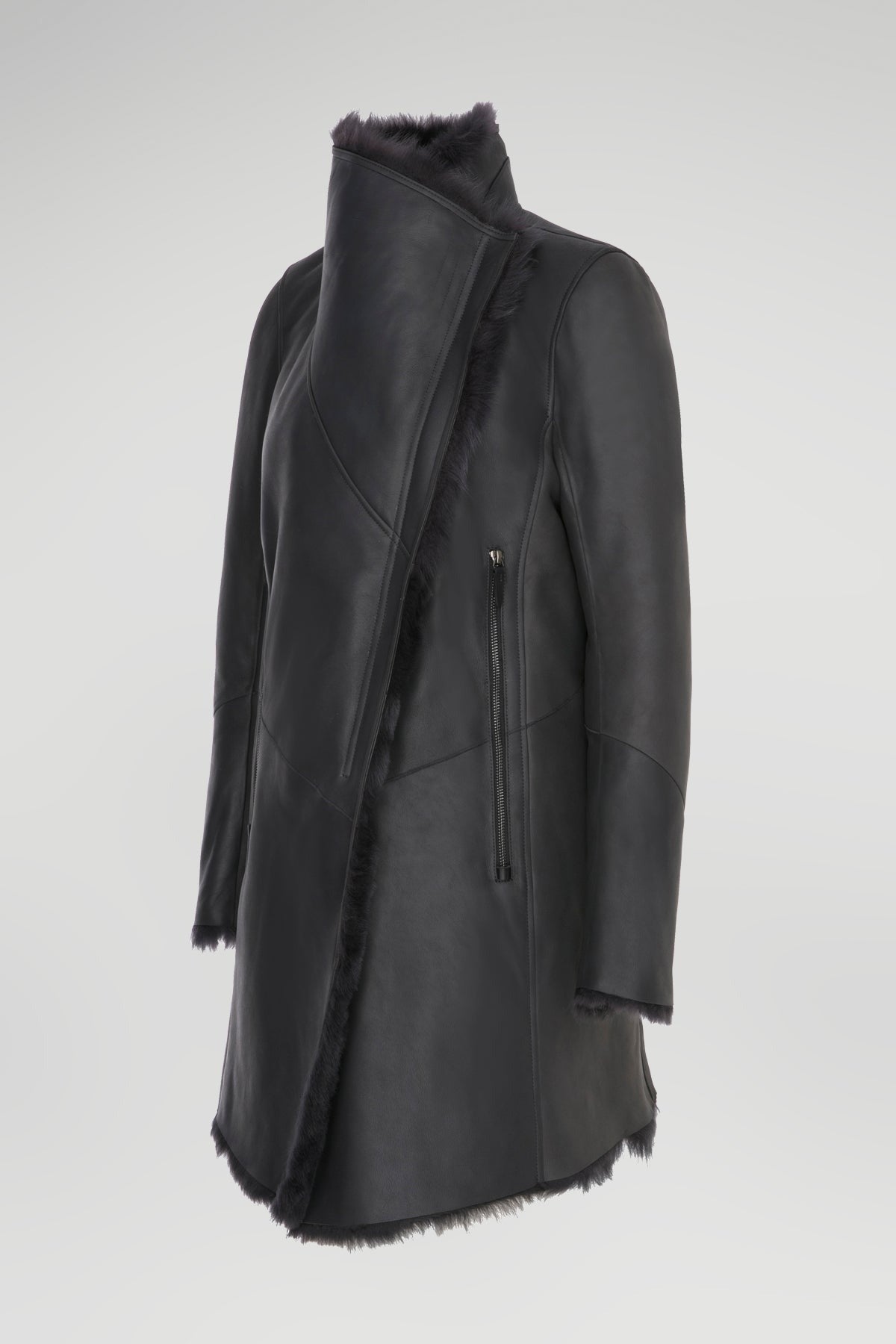 Women's Black Shearling Fur Leather Coat