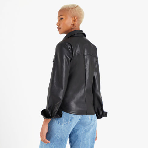 Women's Short Black Leather Shirt