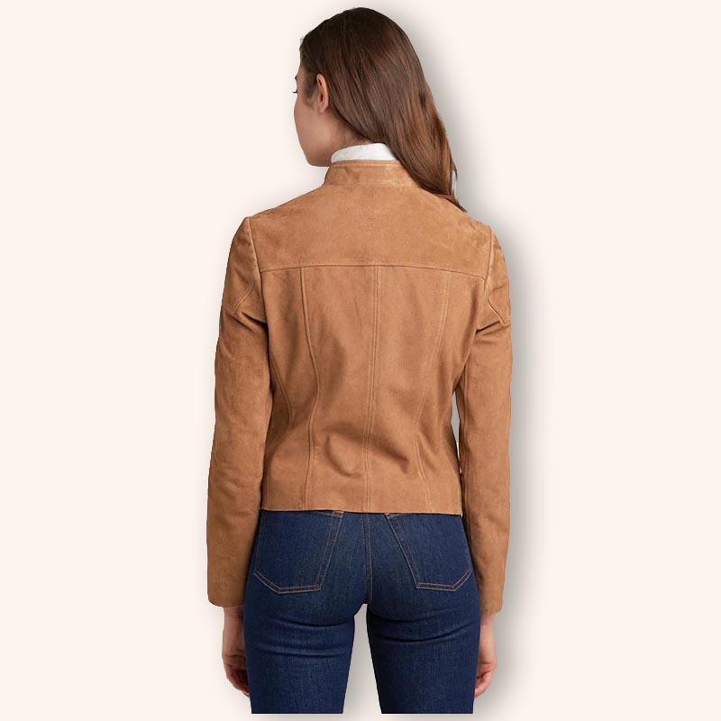 Women's Tan Brown Suede Leather Biker Jacket