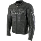 Milwaukee Leather LKM17011 Men's 3 Skull Head Premium Black Leather Motorcycle Jacket with CE Armor