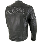 Milwaukee Leather LKM17011 Men's 3 Skull Head Premium Black Leather Motorcycle Jacket with CE Armor