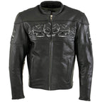 Milwaukee Leather LKM17011 Men's 3 Skull Head Premium Black Leather Motorcycle Jacket with CE Armor