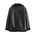 Women's Black Shearling Bomber Leather jacket