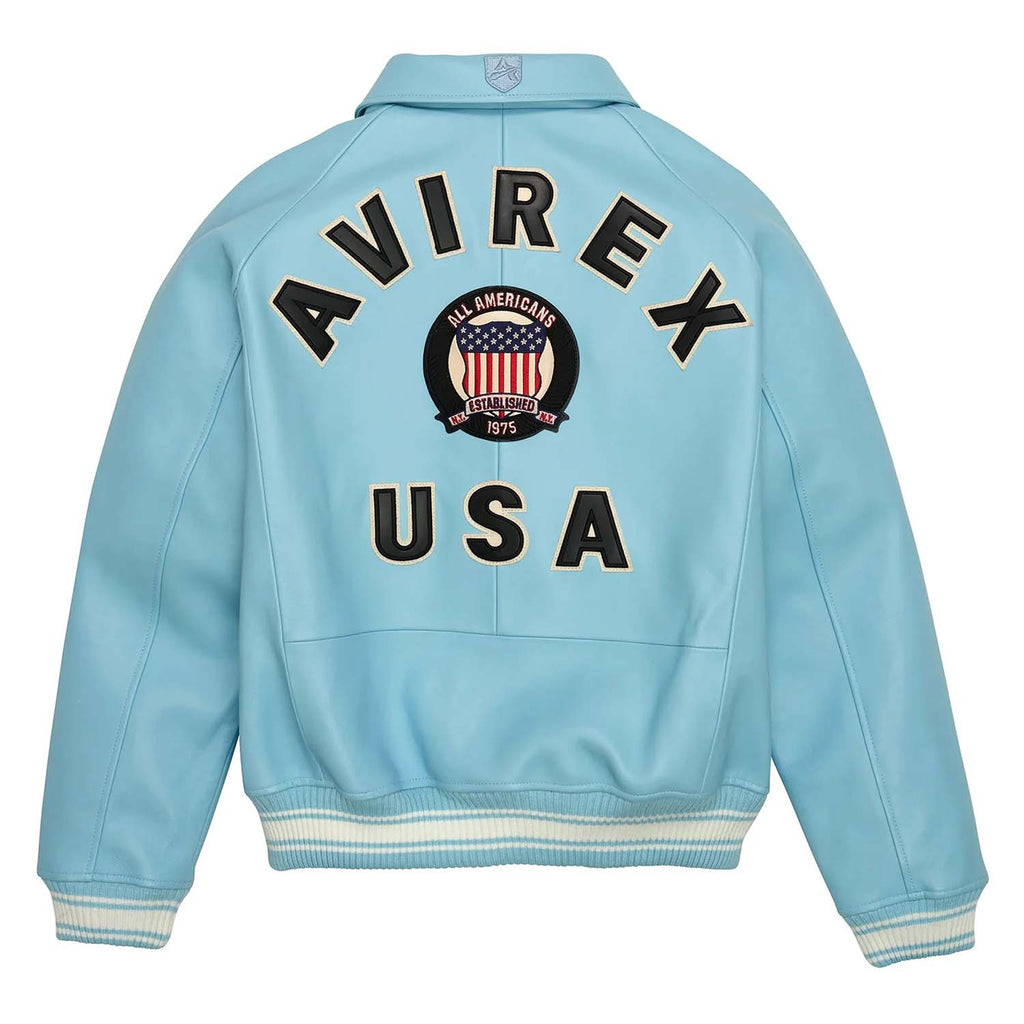 Avirex Iconic Light Blue Leather Bomber Flight Jacket