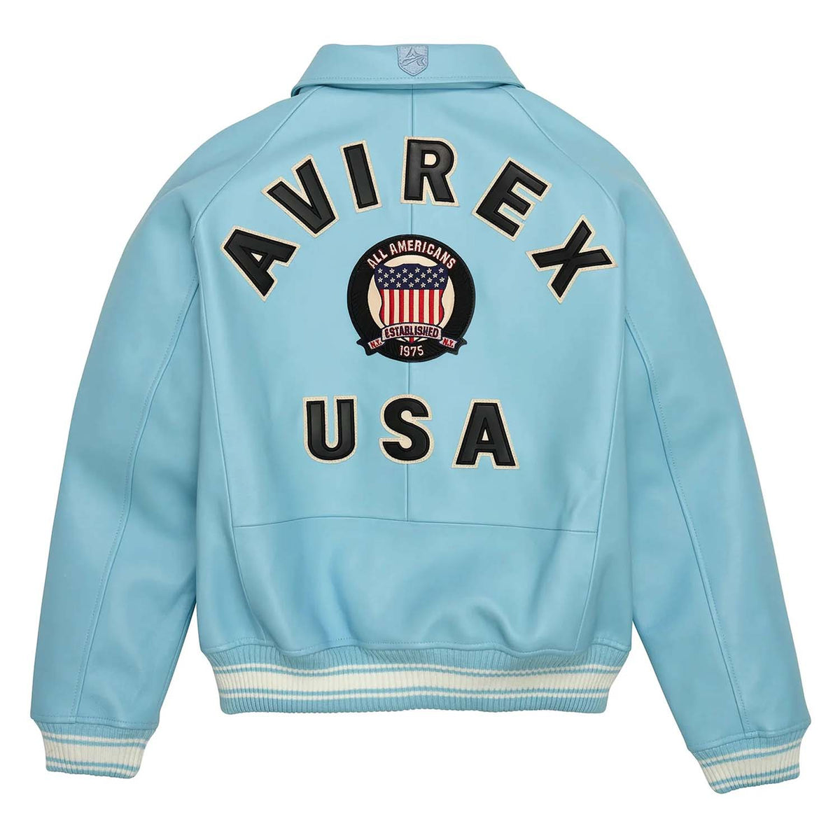Avirex Iconic Light Blue Leather Bomber Flight Jacket