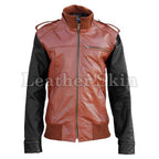 Leather Skin Brown Genuine Leather Jacket with Black Sleeves