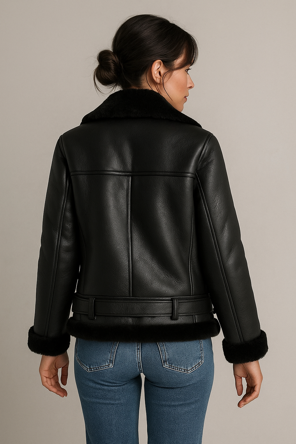 Women's Black Shearling Bomber Leather jacket