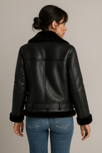 Women's Black Shearling Bomber Leather jacket