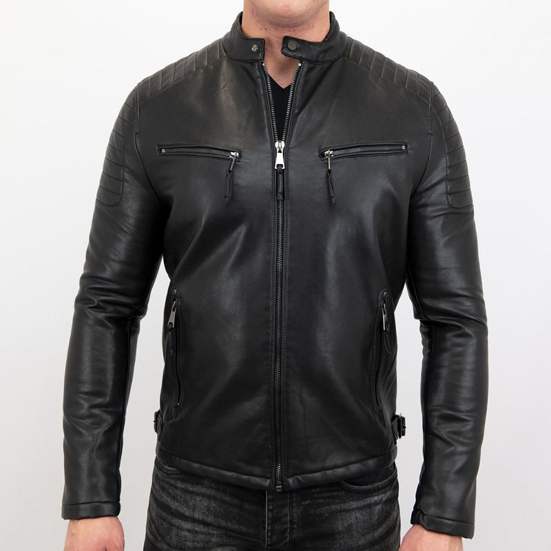 Mens Cafe Racer Biker Leather Jacket