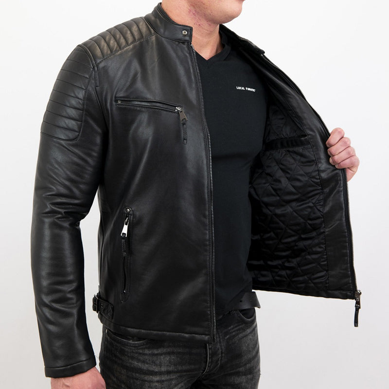 Mens Cafe Racer Biker Leather Jacket