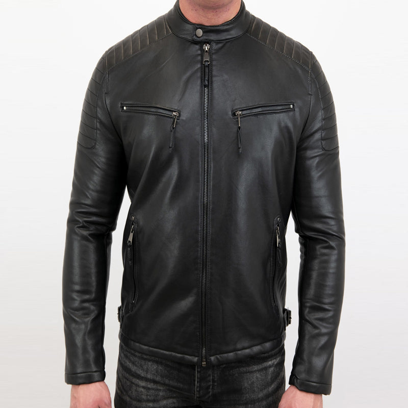 Mens Cafe Racer Biker Leather Jacket