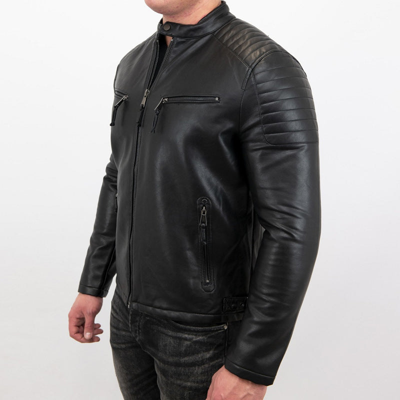 Mens Cafe Racer Biker Leather Jacket