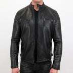 Mens Cafe Racer Biker Leather Jacket