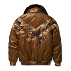Goose Country Camo Leather V-Bomber Jacket with Fox Fur
