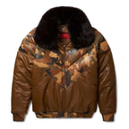 Goose Country Camo Leather V-Bomber Jacket with Fox Fur