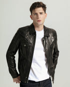 Black Vegetable Tanned Goatskin Leather Bomber Jacket