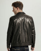 Black Vegetable Tanned Goatskin Leather Bomber Jacket