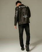 Black Rhinestone Printed Leather Trucker Jacket
