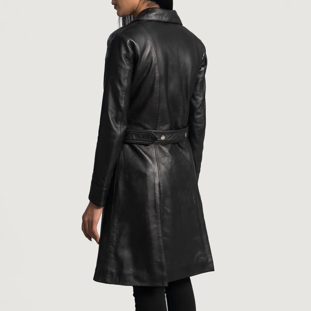 Women Alpine Black Long Leather Coat