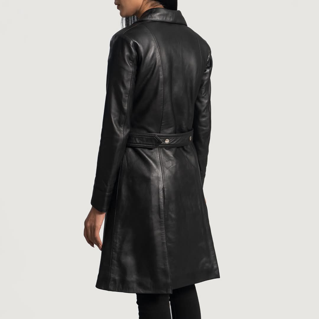 Women Alpine Black Long Leather Coat