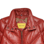 Double Goose Men’s V-Bomber Leather Jacket | Chili Red Calfskin Down Coat