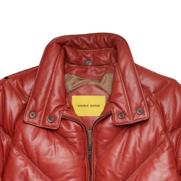 Double Goose Men’s V-Bomber Leather Jacket | Chili Red Calfskin Down Coat