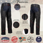 Hot Leathers CHM5001 USA Made Men's 'Cloak' Classic Black Premium Leather Motorcycle Chaps