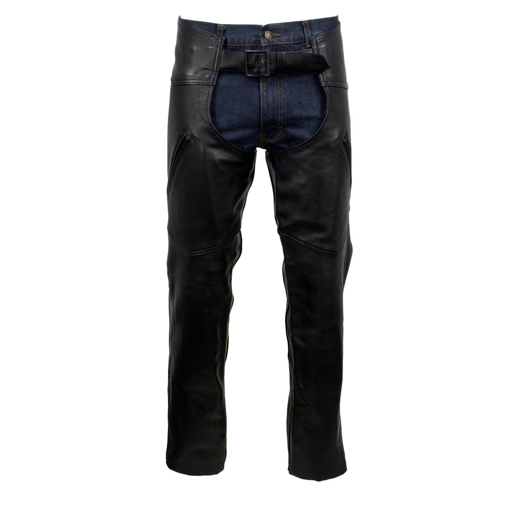 Hot Leathers CHM5001 USA Made Men's 'Cloak' Classic Black Premium Leather Motorcycle Chaps