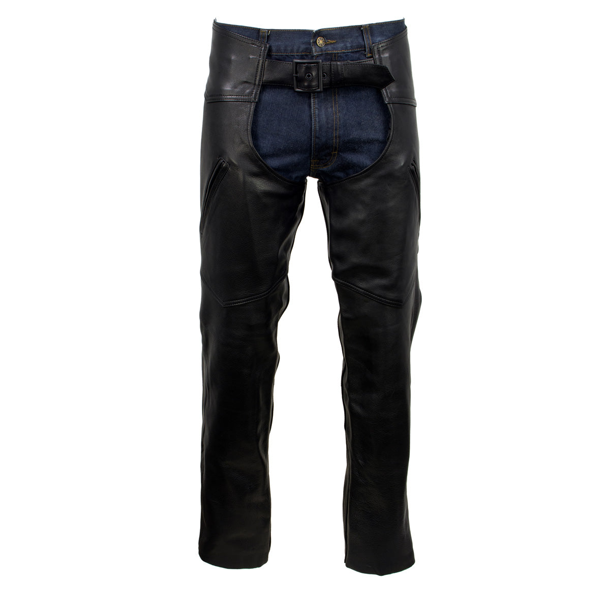 Hot Leathers CHM5001 USA Made Men's 'Cloak' Classic Black Premium Leather Motorcycle Chaps