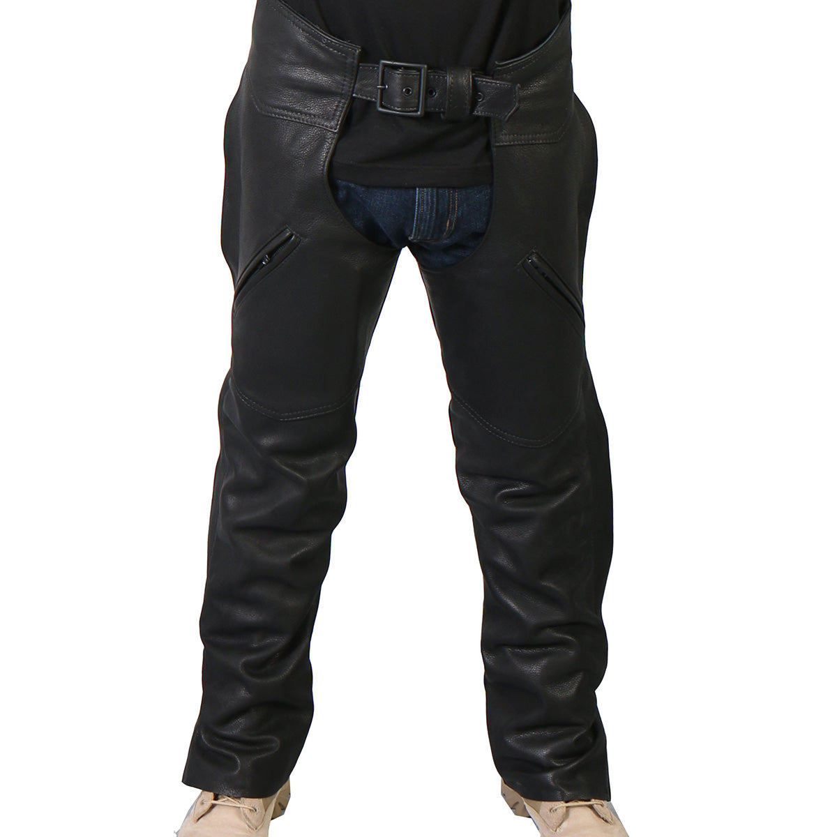 Hot Leathers CHM5001 USA Made Men's Classic Black Premium Leather Motorcycle Chaps