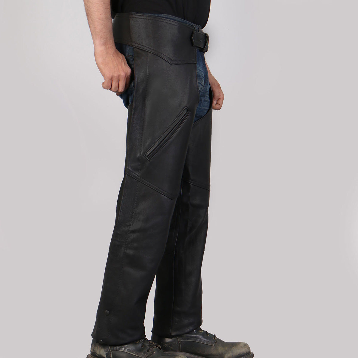 Hot Leathers CHM5001 USA Made Men's Classic Black Premium Leather Motorcycle Chaps